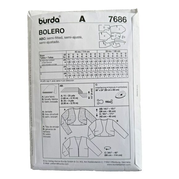 Burda Easy Sewing Pattern 7686 Womens Bolero Shrug Jacket Size 10-12 CUT - Picture 2 of 2